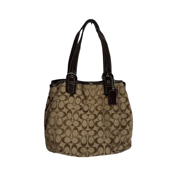 Coach Soho Signature Brown Leather Trim Tote F17401 - Picture 1 of 9